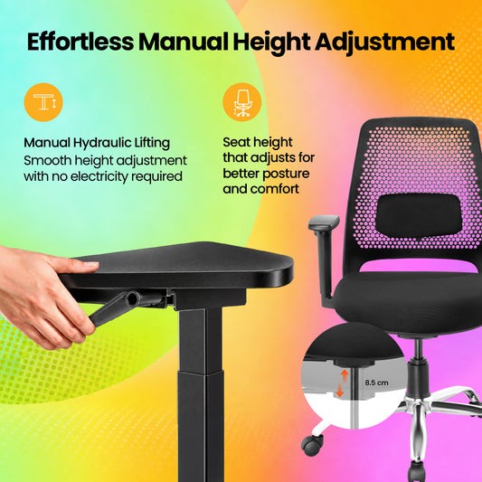 Lyft - Height Adjustable Table (Black Base and Black Top) With Spin - Office Chair (Jet Black)