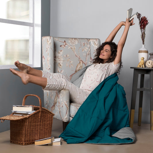 Comforter|Reversible|Microfiber|Comforter|Deep|Teal|And|Ash|Grey|