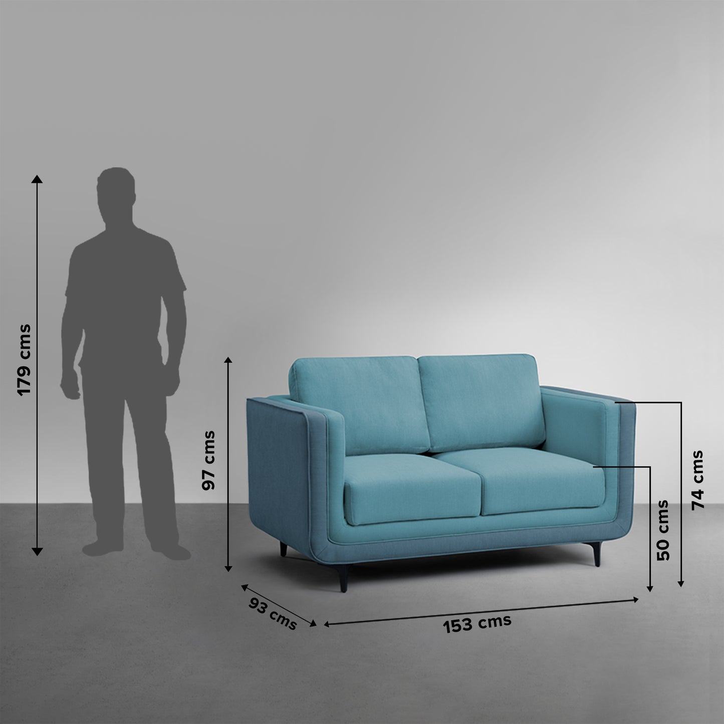 Sofa|Mojo|2|Seater|Sofa|Fabric|Teal|Pop|Blue
