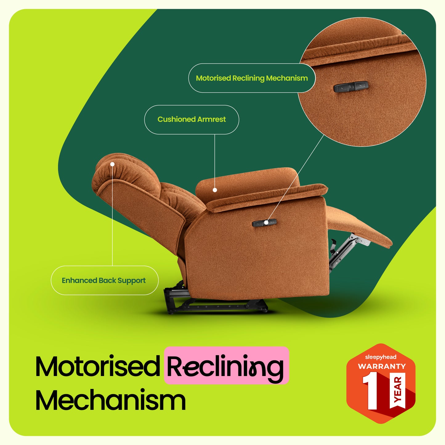 Sofa|Vibe|1|Seater|Motion|Sofa|Rust|Orange