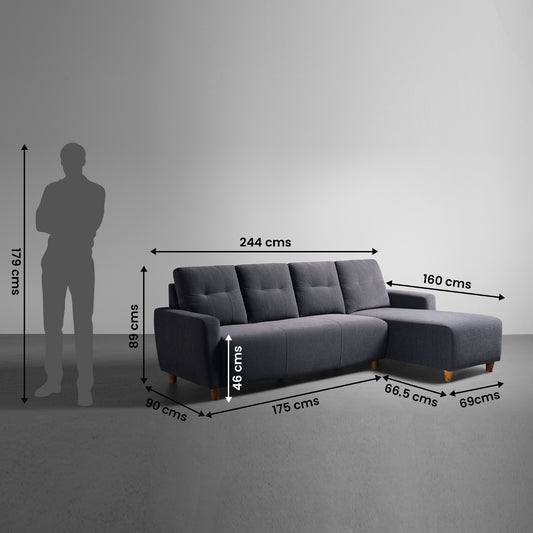 Sofa|Yolo|3|Seater|RHS|L|Shape|Sofa|Set|Fabric|Sesame|Grey