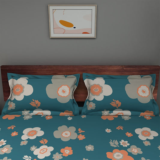 bloom-teal-color-180-tc-king-size-cotton-bedsheet-with-2-pillow-covers