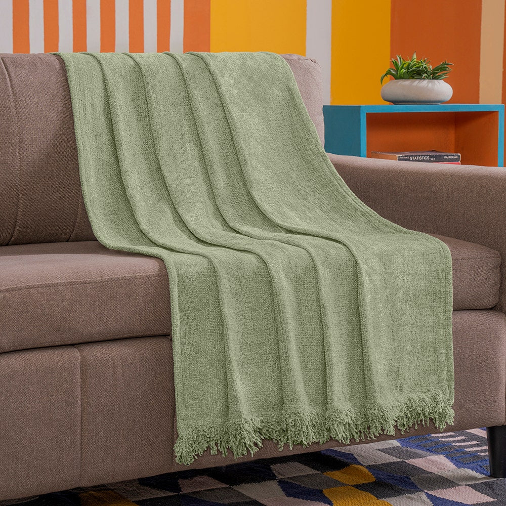 Premium|Soft|Chenille|Throw|for|Sofa|Bed|&|Couch-Apple|Green