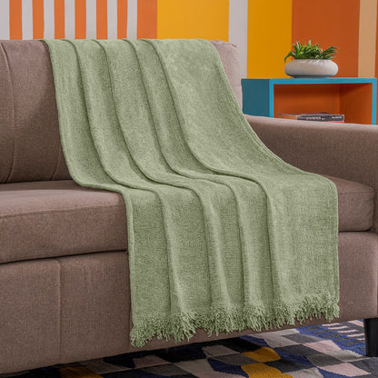 Premium|Soft|Chenille|Throw|for|Sofa|Bed|&|Couch-Apple|Green