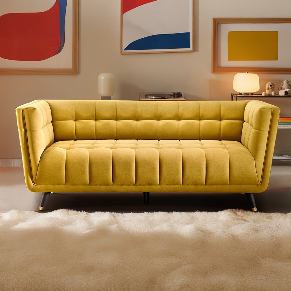 Fabric Sofa Seater Sofa Yellow Yellow Velvet Curved Seater Sofa Aurelia Furniture123