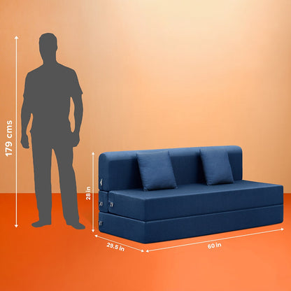 Napster|Sofa|Cum|Bed|3|seater|Fabric|Indigo|Blue