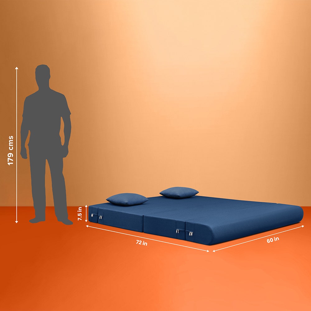 Napster|Sofa|Cum|Bed|3|seater|Fabric|Indigo|Blue