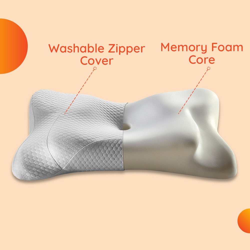 Yawn|Winged|3D|Support|Butterfly|Memory|Foam|Pillow|26|15|Inch|White