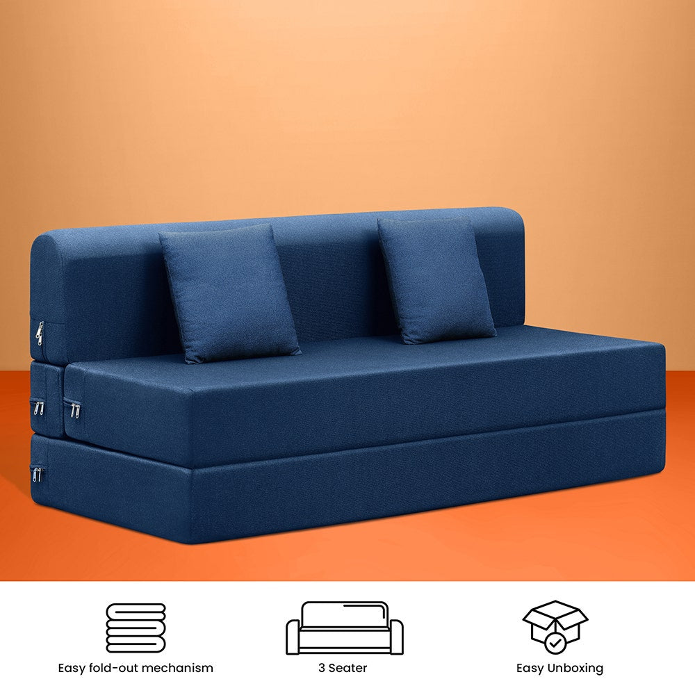 Napster|Sofa|Cum|Bed|3|seater|Fabric|Indigo|Blue