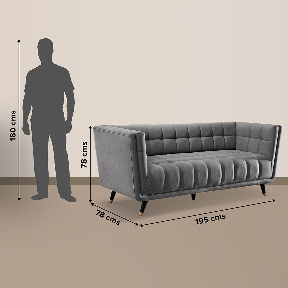 Sofa|BITE|3|Seater|Fabric|Gunmetal|Grey