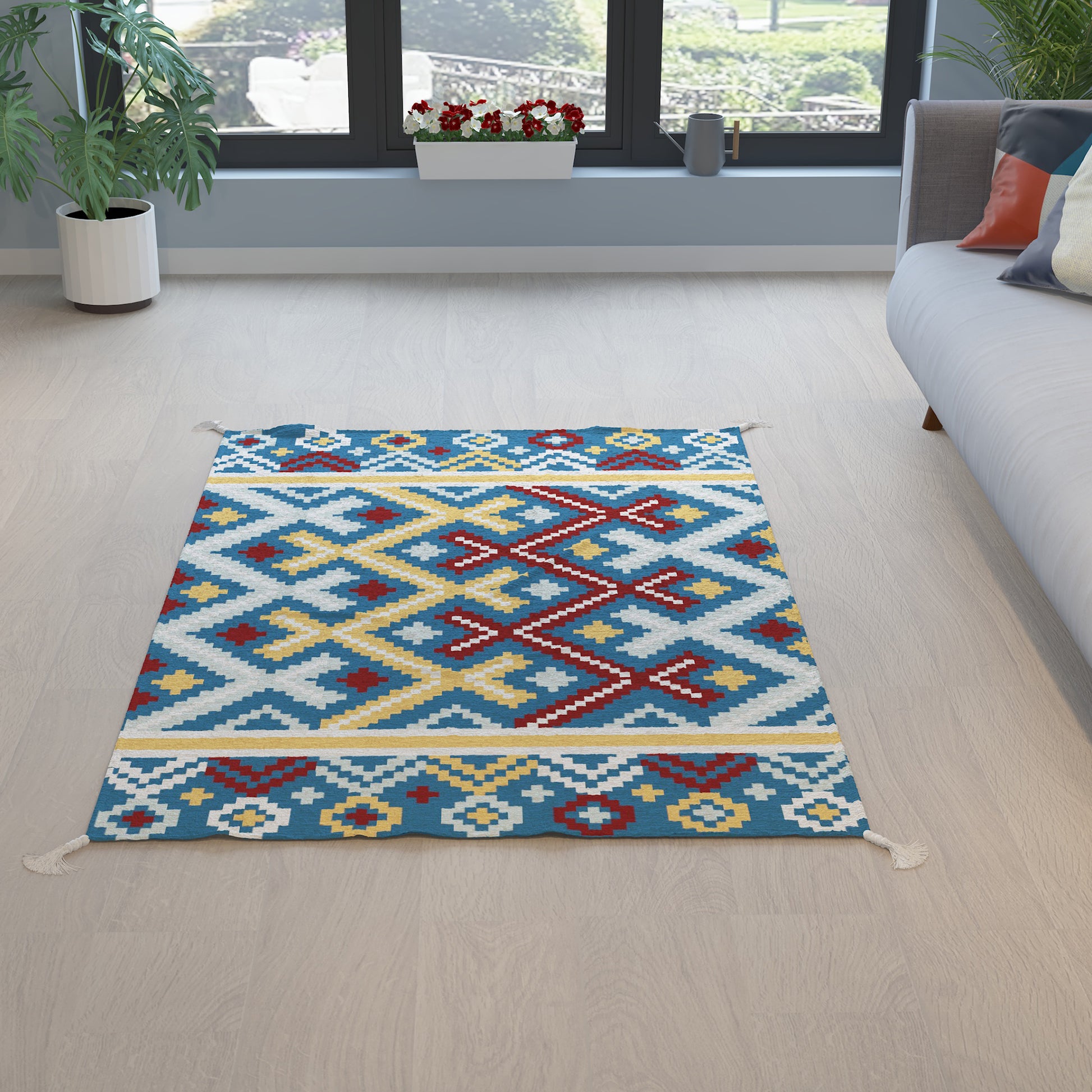 Aztec|Premium|Geometric|Dhurrie|Blue