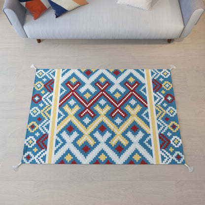 Aztec|Premium|Geometric|Dhurrie|Blue
