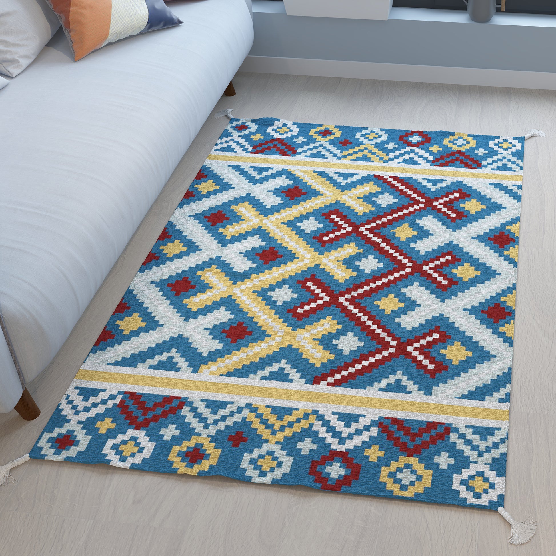 Aztec|Premium|Geometric|Dhurrie|Blue