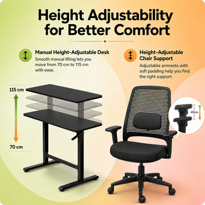 Lyft - Height Adjustable Table (Black Base and Black Top) With Spin - Office Chair (Jet Black)