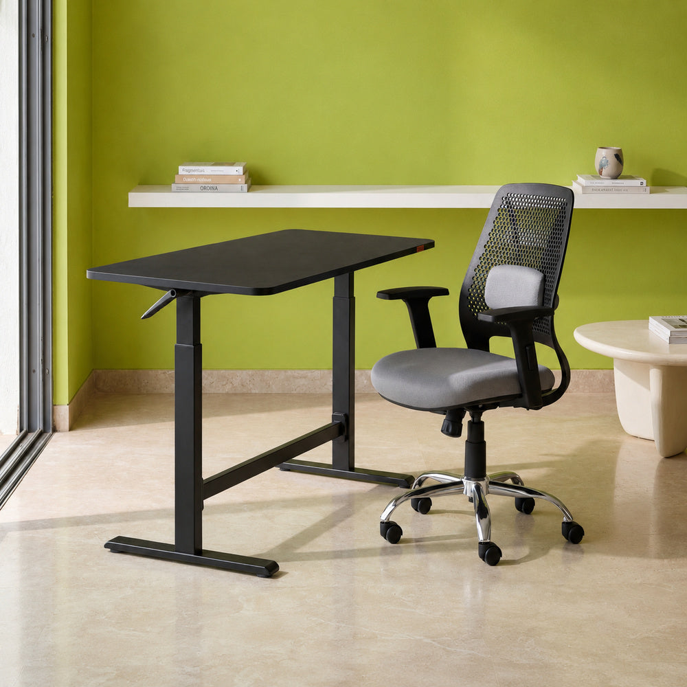 Lyft - Height Adjustable Table (Black Base and Black Top) With Spin - Office Chair (Cement Grey)
