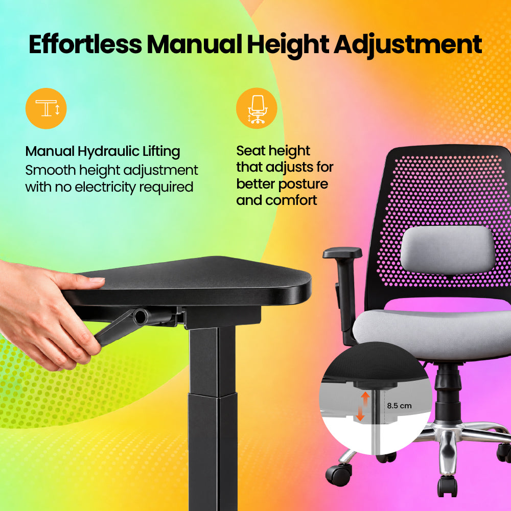 Lyft - Height Adjustable Table (Black Base and Black Top) With Spin - Office Chair (Cement Grey)