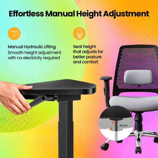 Lyft - Height Adjustable Table (Black Base and Black Top) With Spin - Office Chair (Cement Grey)