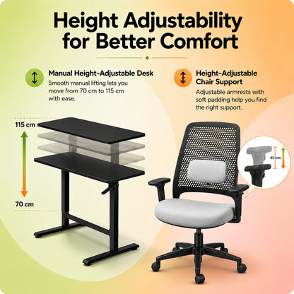 Lyft - Height Adjustable Table (Black Base and Black Top) With Spin - Office Chair (Cement Grey)