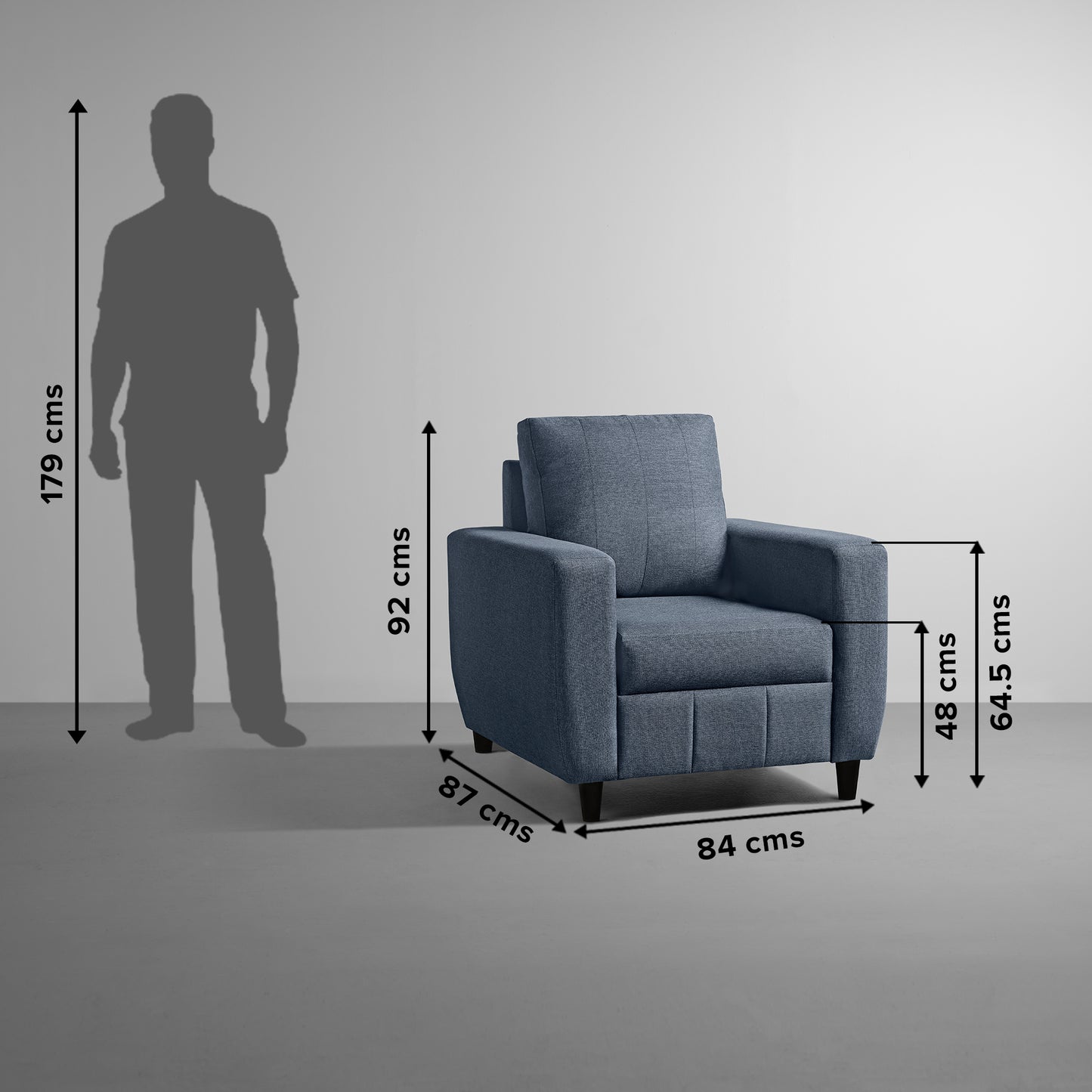 Sofa|Bae|1|Seater|Sofa|Fabric|Ocean|Blue