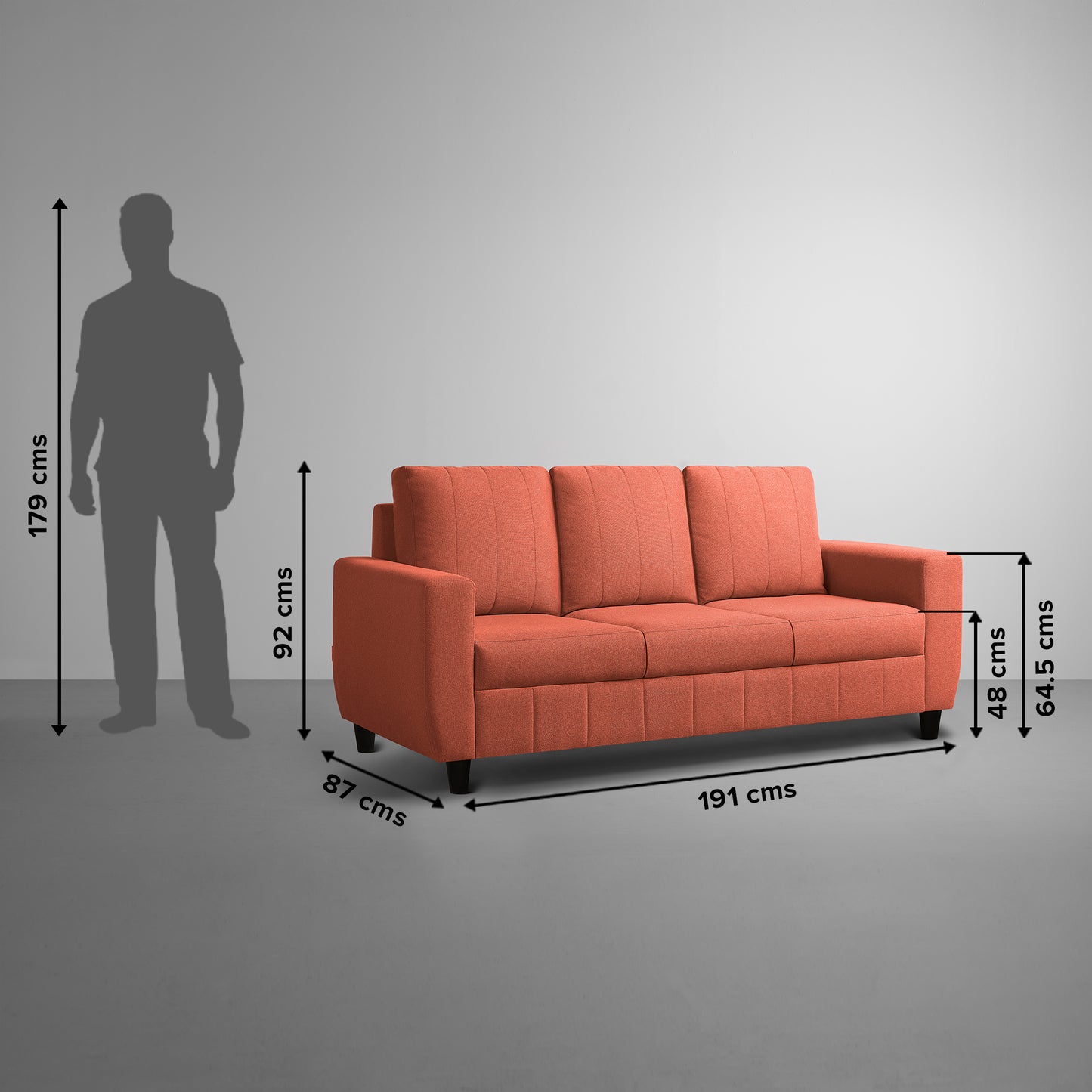 Sofa|Bae|3|Seater|Sofa|Fabric|Ember|Orange