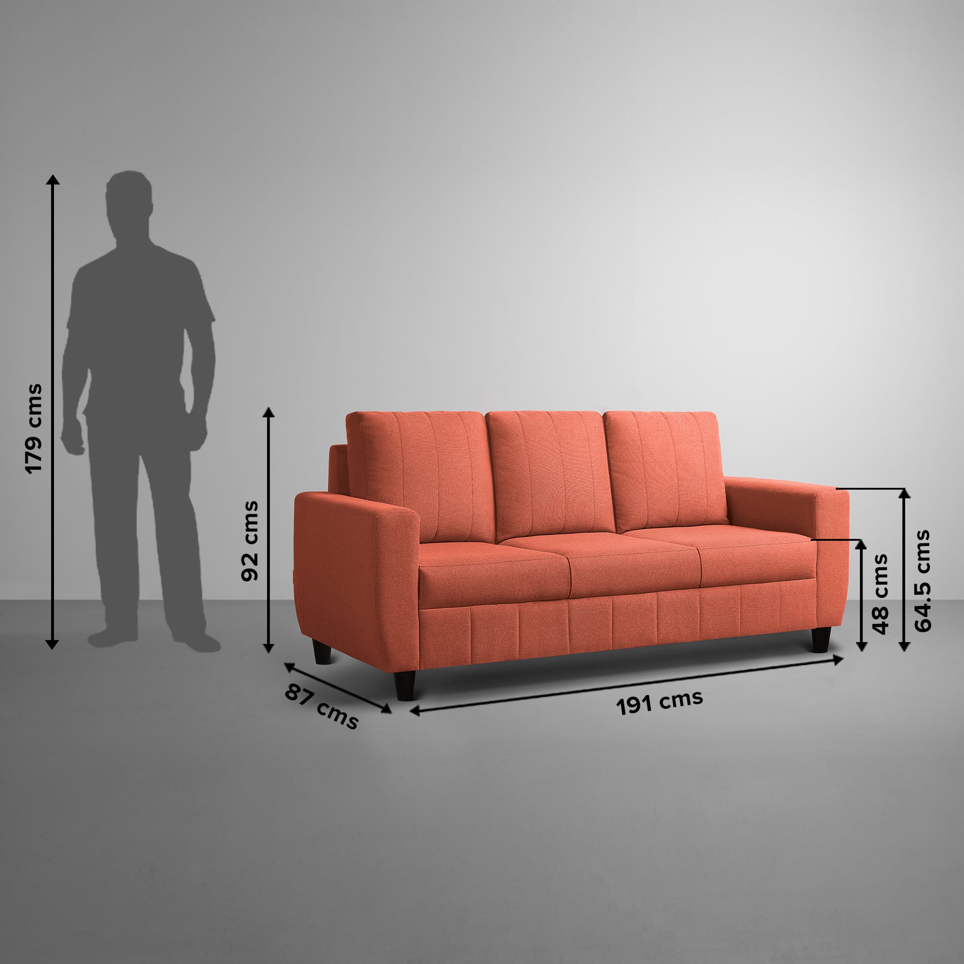 Sofa|Bae|3|Seater|Sofa|Fabric|Ember|Orange