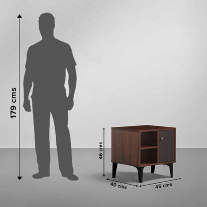 Bestie|Bedside|Table|2|Shelves|&|1|Door|Dark|Walnut|&|Slate|Grey|Finish