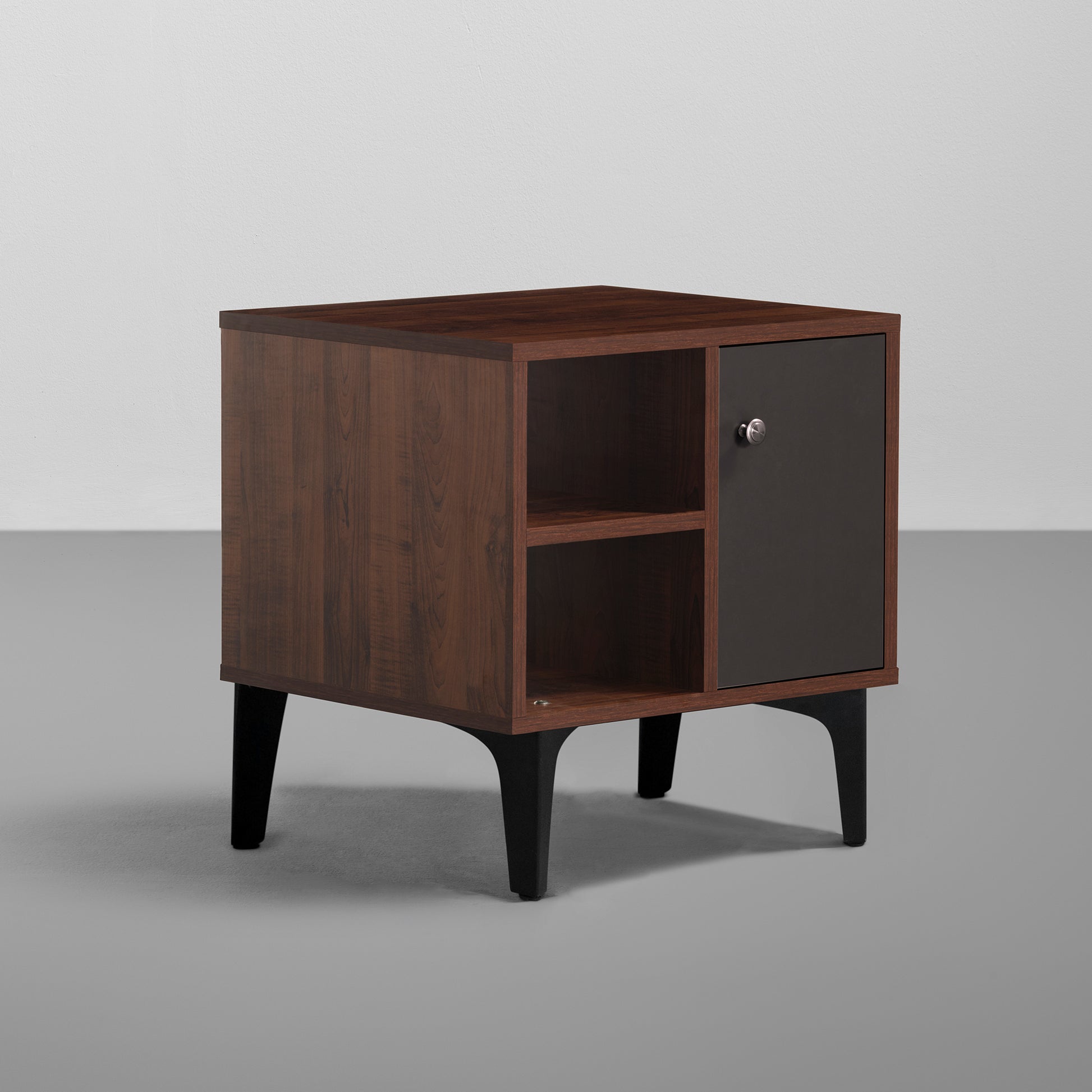 Bestie|Bedside|Table|2|Shelves|&|1|Door|Dark|Walnut|&|Slate|Grey|Finish