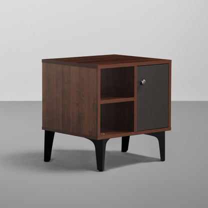 Bestie|Bedside|Table|2|Shelves|&|1|Door|Dark|Walnut|&|Slate|Grey|Finish