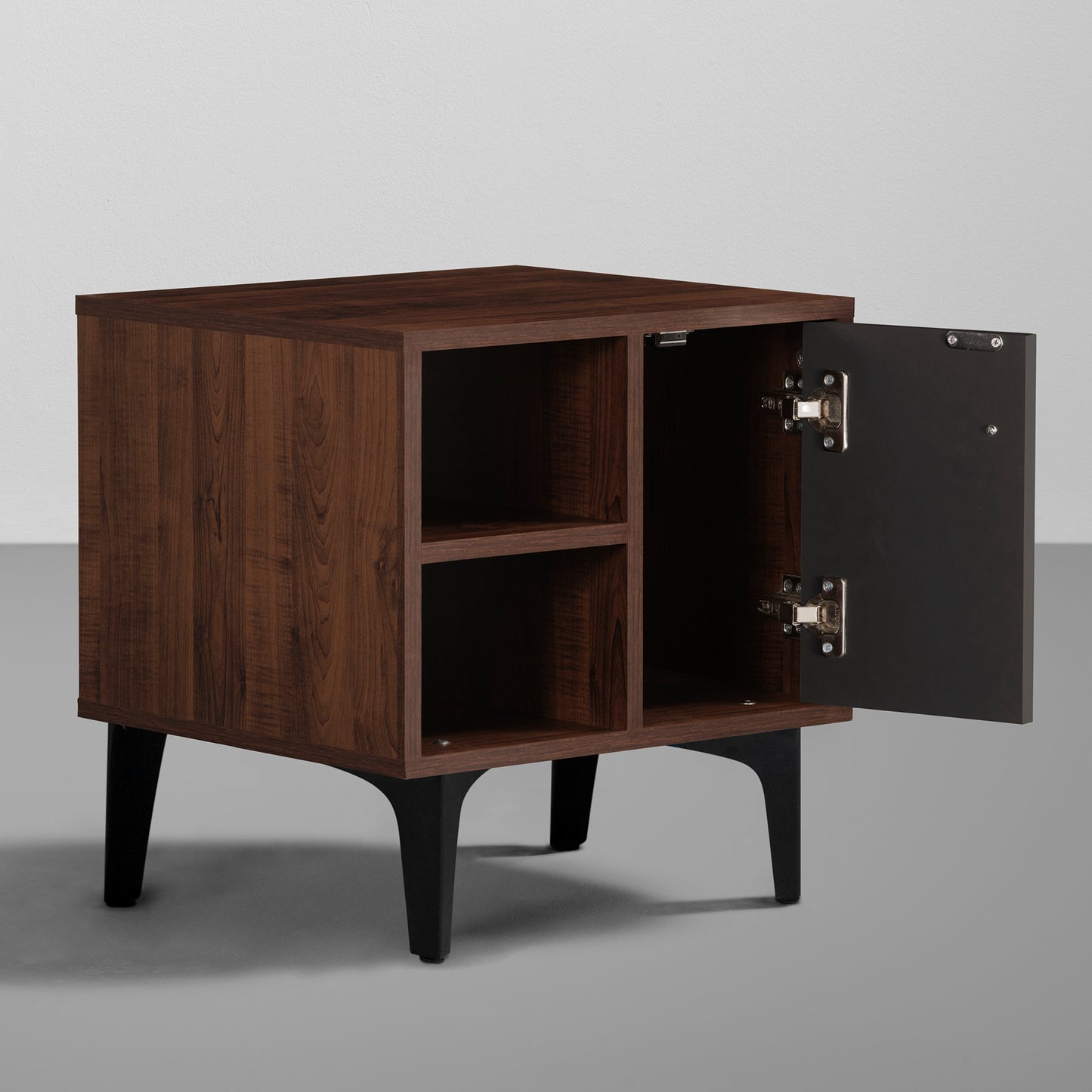 Bestie|Bedside|Table|2|Shelves|&|1|Door|Dark|Walnut|&|Slate|Grey|Finish
