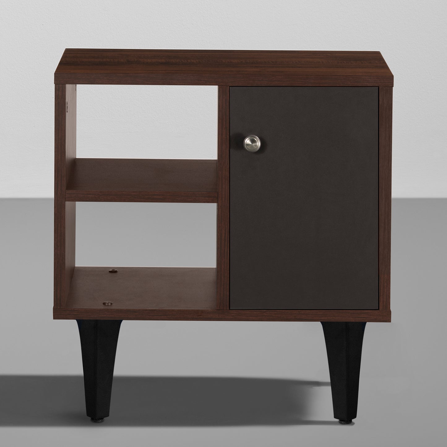 Bestie|Bedside|Table|2|Shelves|&|1|Door|Dark|Walnut|&|Slate|Grey|Finish