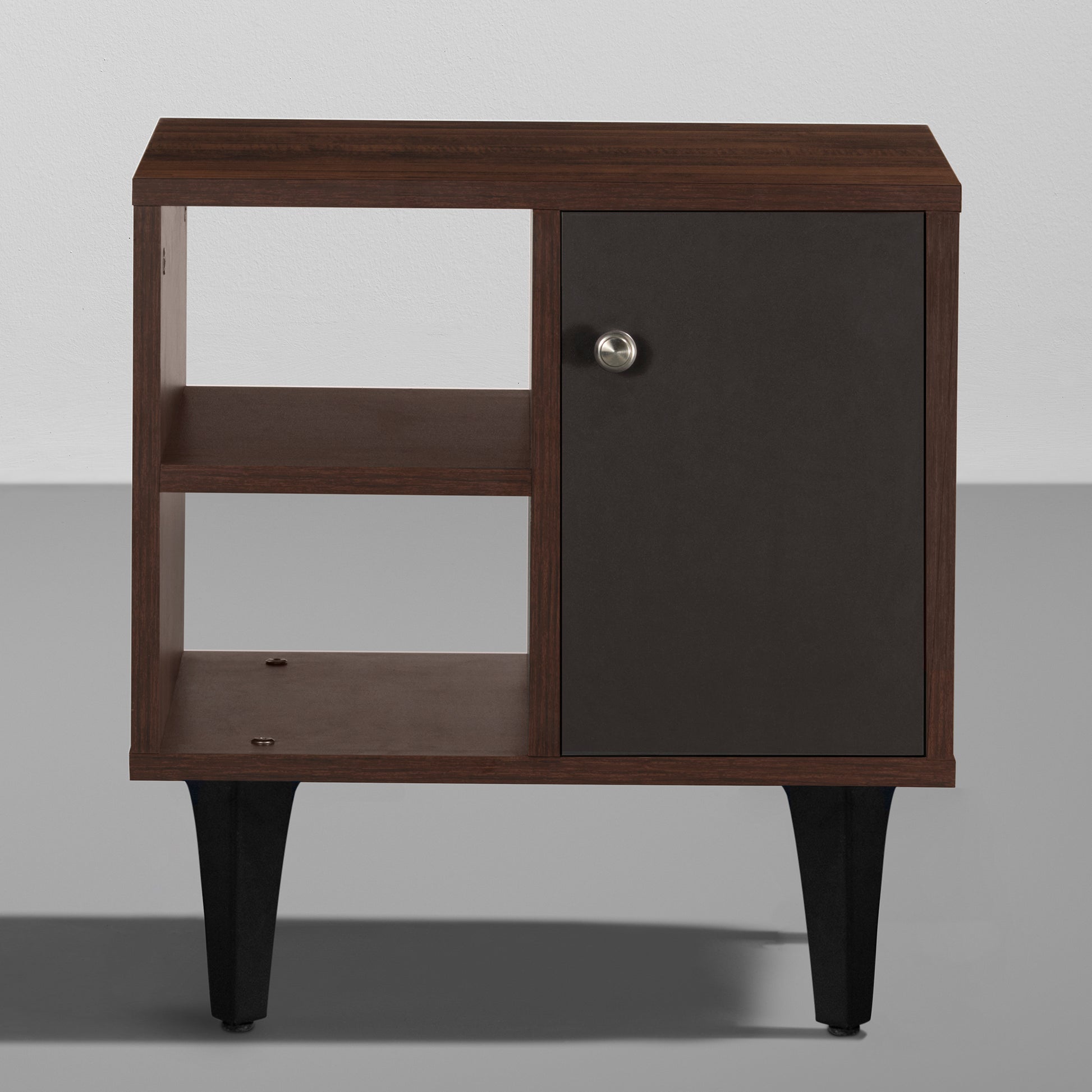 Bestie|Bedside|Table|2|Shelves|&|1|Door|Dark|Walnut|&|Slate|Grey|Finish