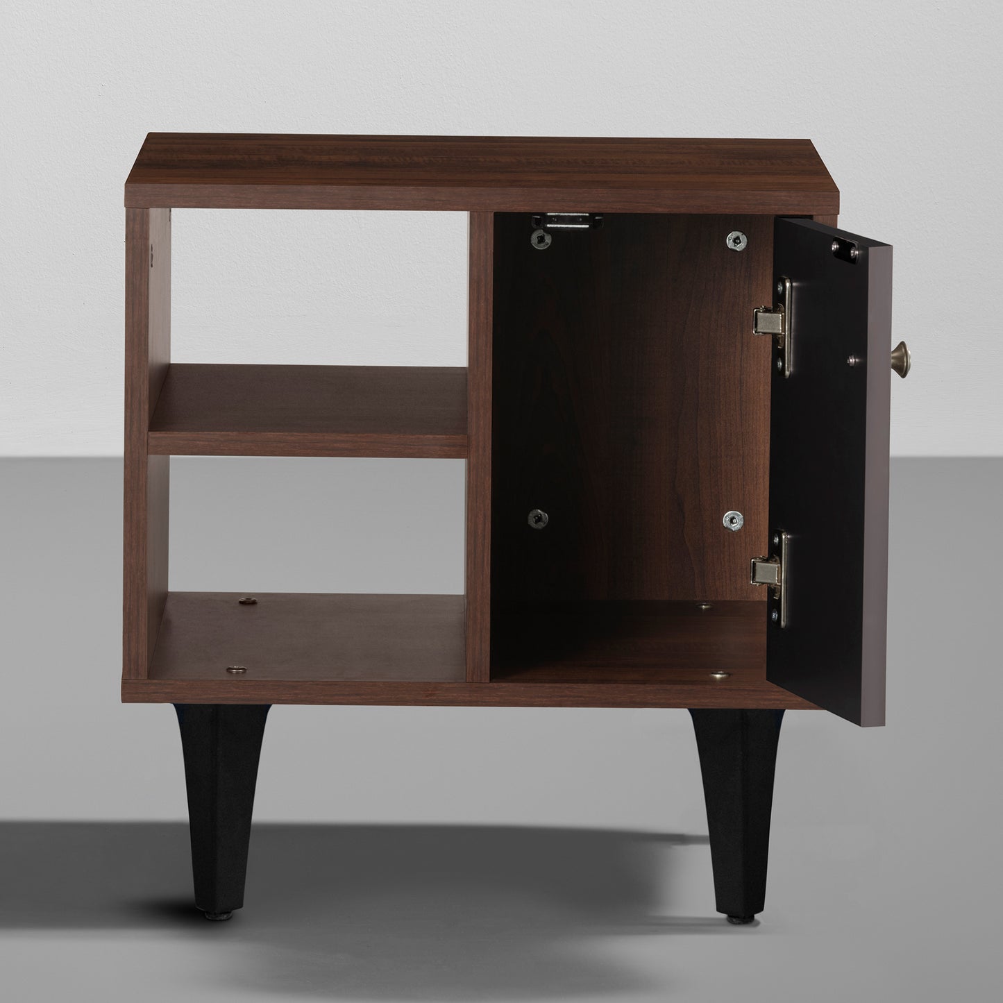 Bestie|Bedside|Table|2|Shelves|&|1|Door|Dark|Walnut|&|Slate|Grey|Finish
