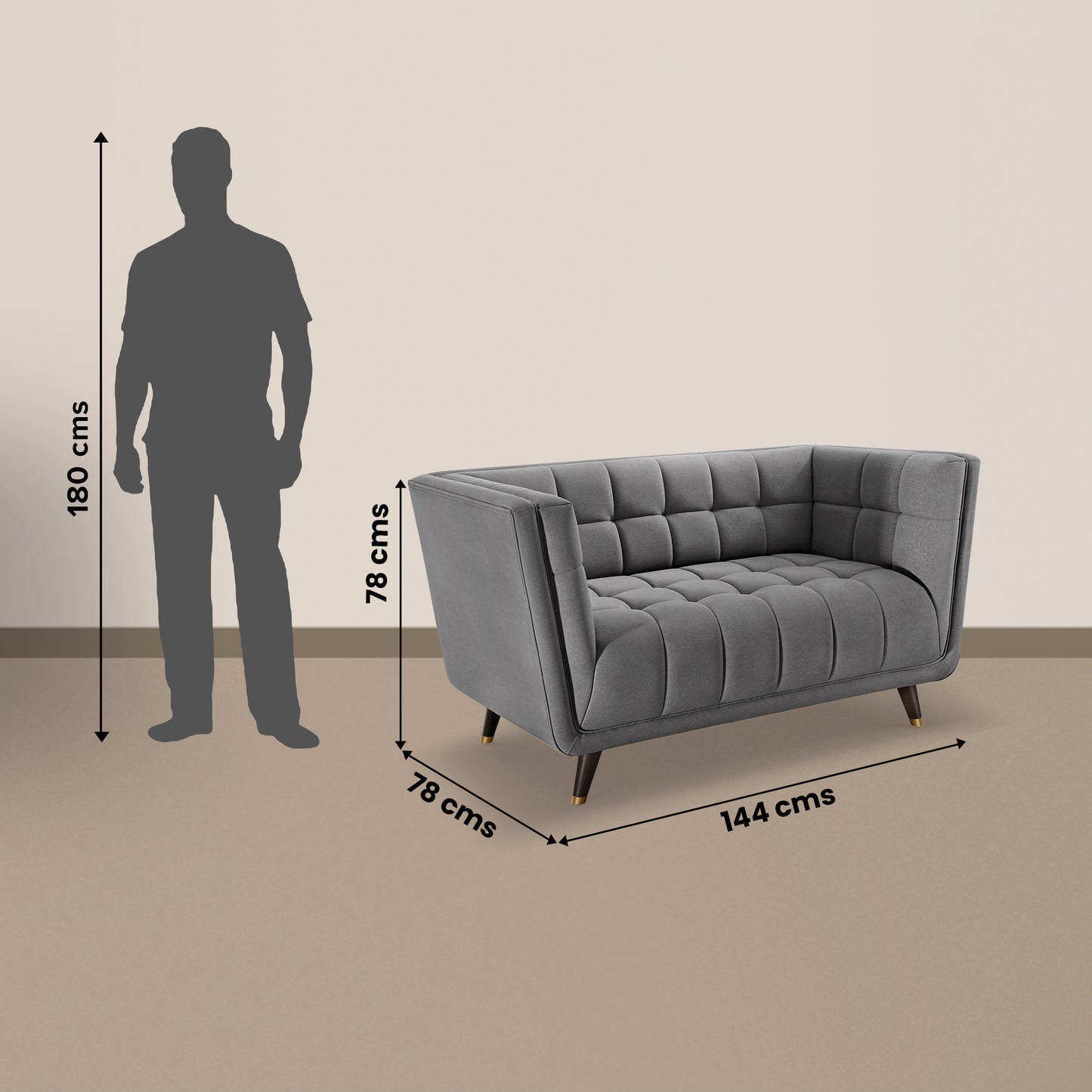 Sofa|BITE|2|Seater|Fabric|Gunmetal|Grey