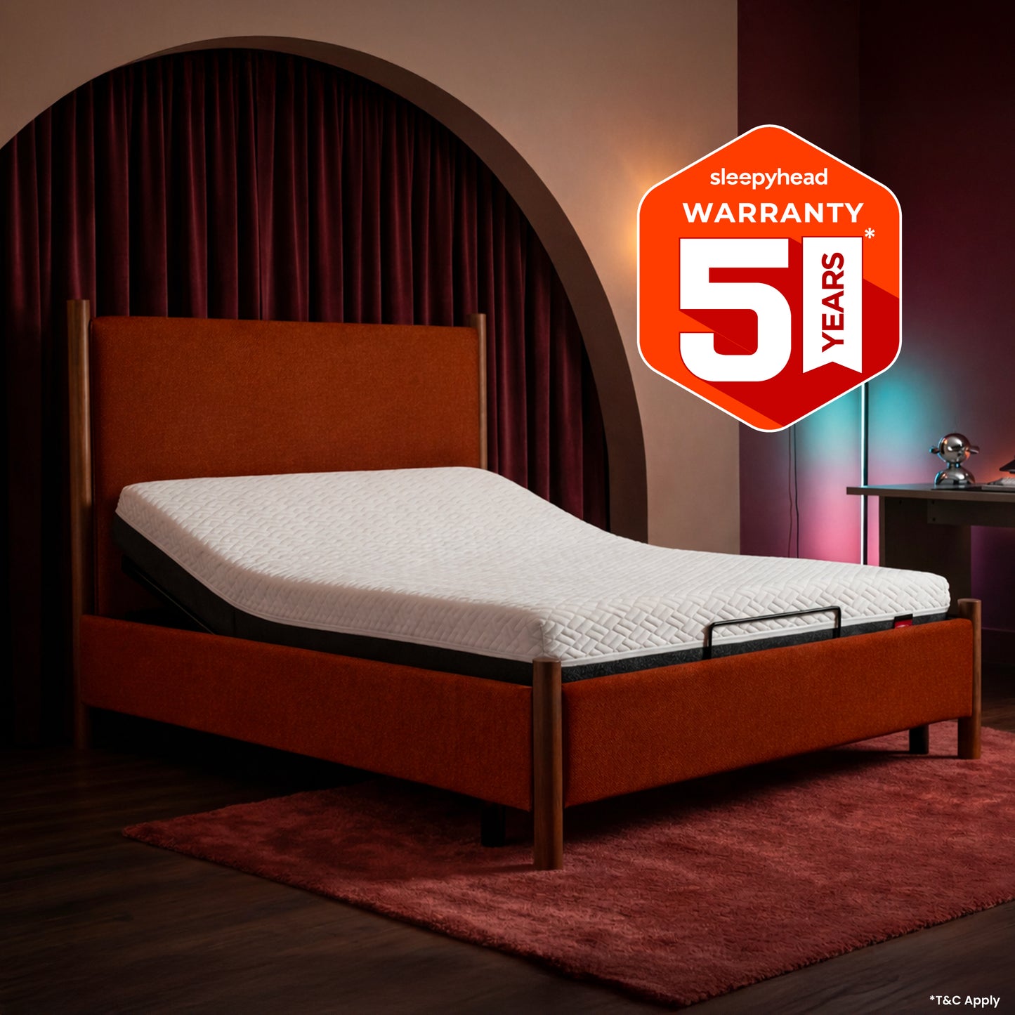 Boba Move - Adjustable Bed Orra Upholstered Bed King Size (Rust) + Sense Mattress 8" (20.3 cm)