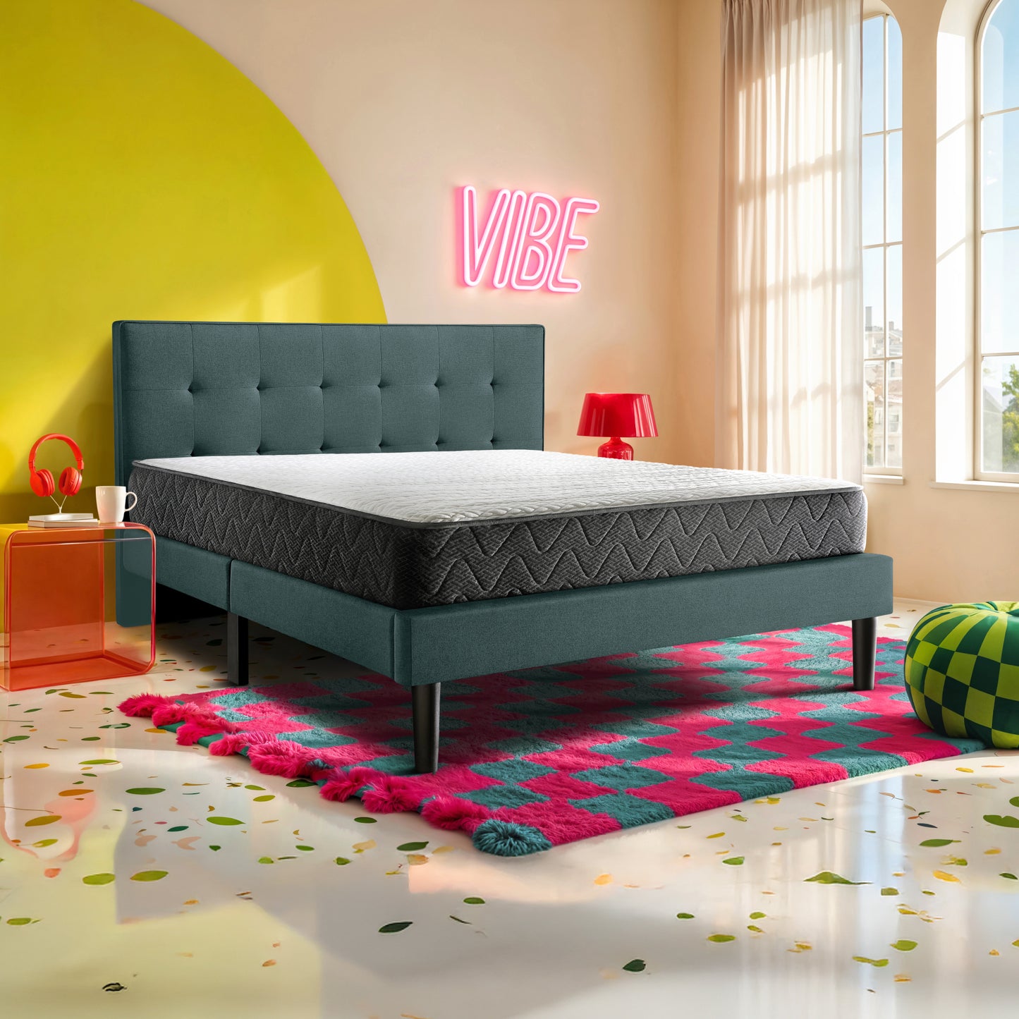 Boba Bed NS - Upholstered Bed Without Storage, King Size (Mirage Blue)