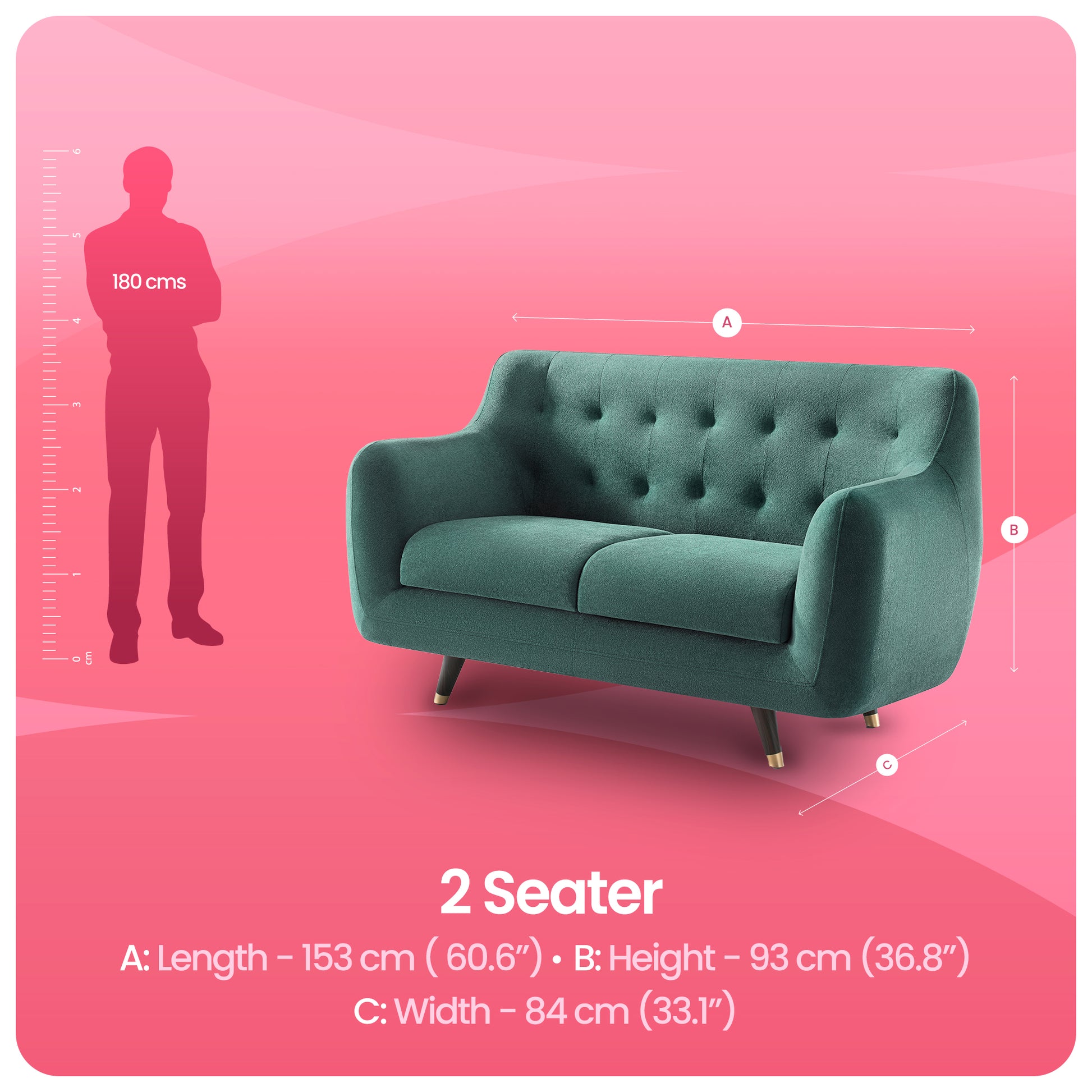 Sofa|Bubbles|2|Seater|Sofa|Fabric|Teal|Blue