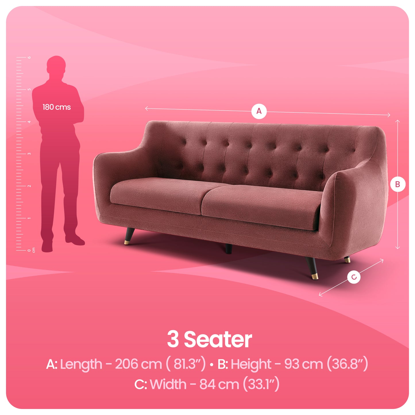 Sofa|Bubbles|3|Seater|Sofa|Fabric|Canyon|Rose