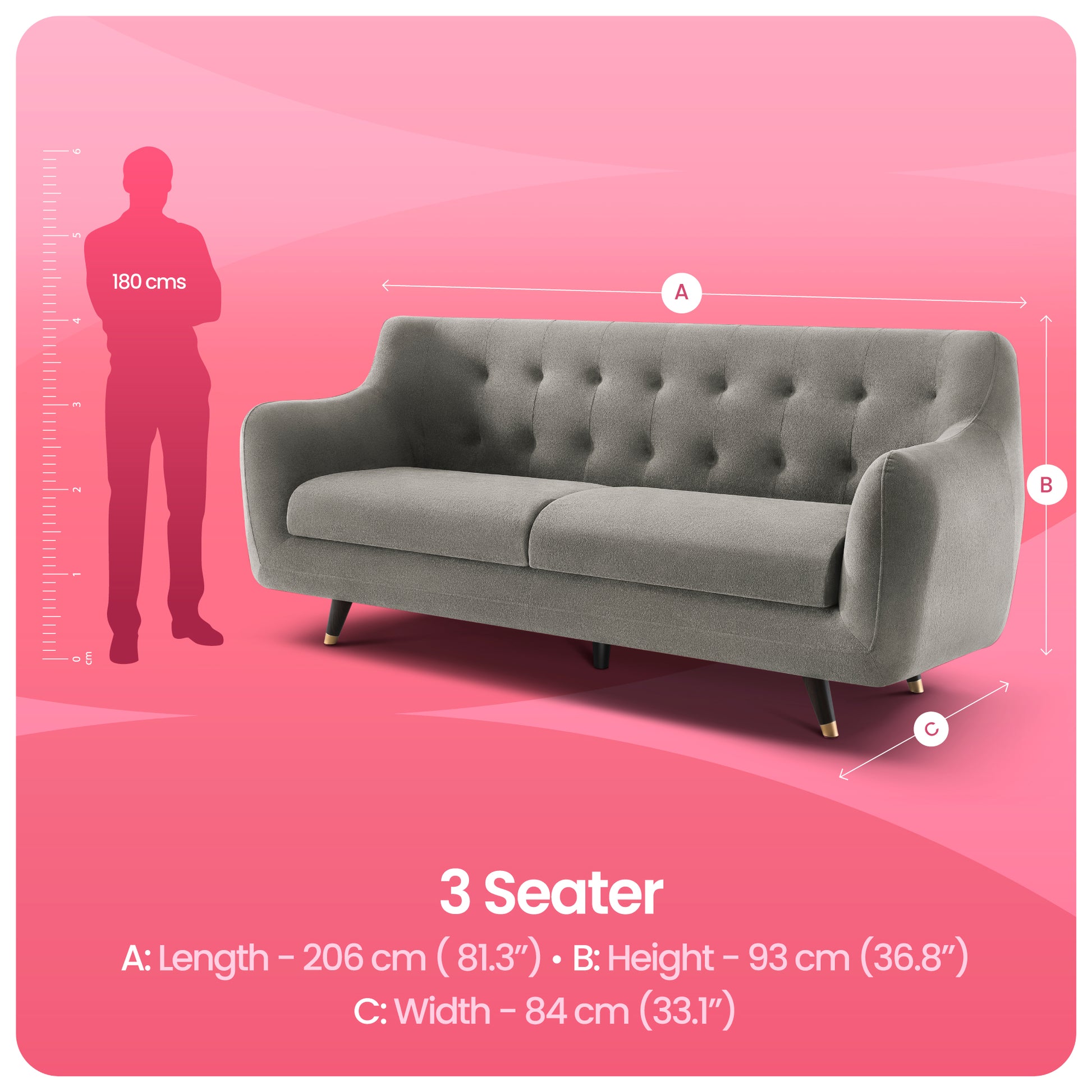 Sofa|Bubbles|3|Seater|Sofa|Fabric|Flint|Grey