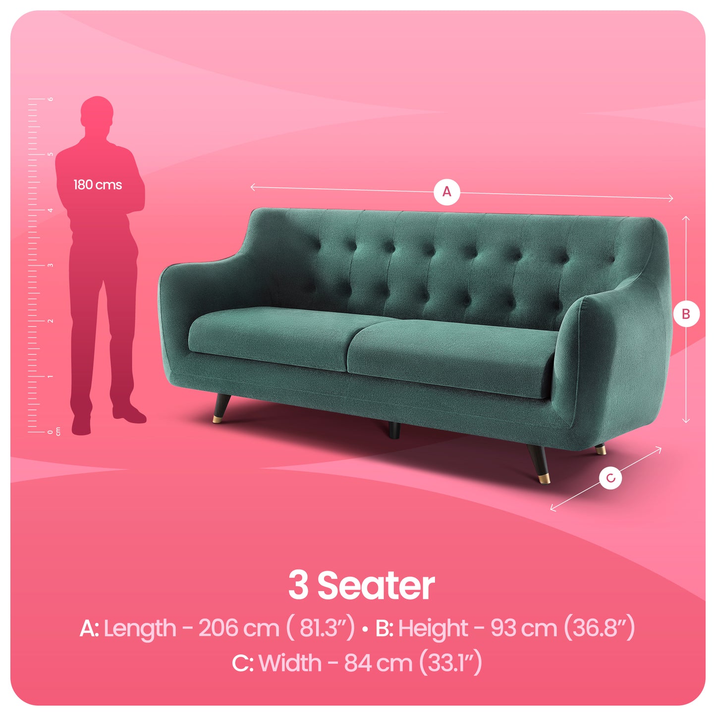 Sofa|Bubbles|3|Seater|Sofa|Fabric|Teal|Blue