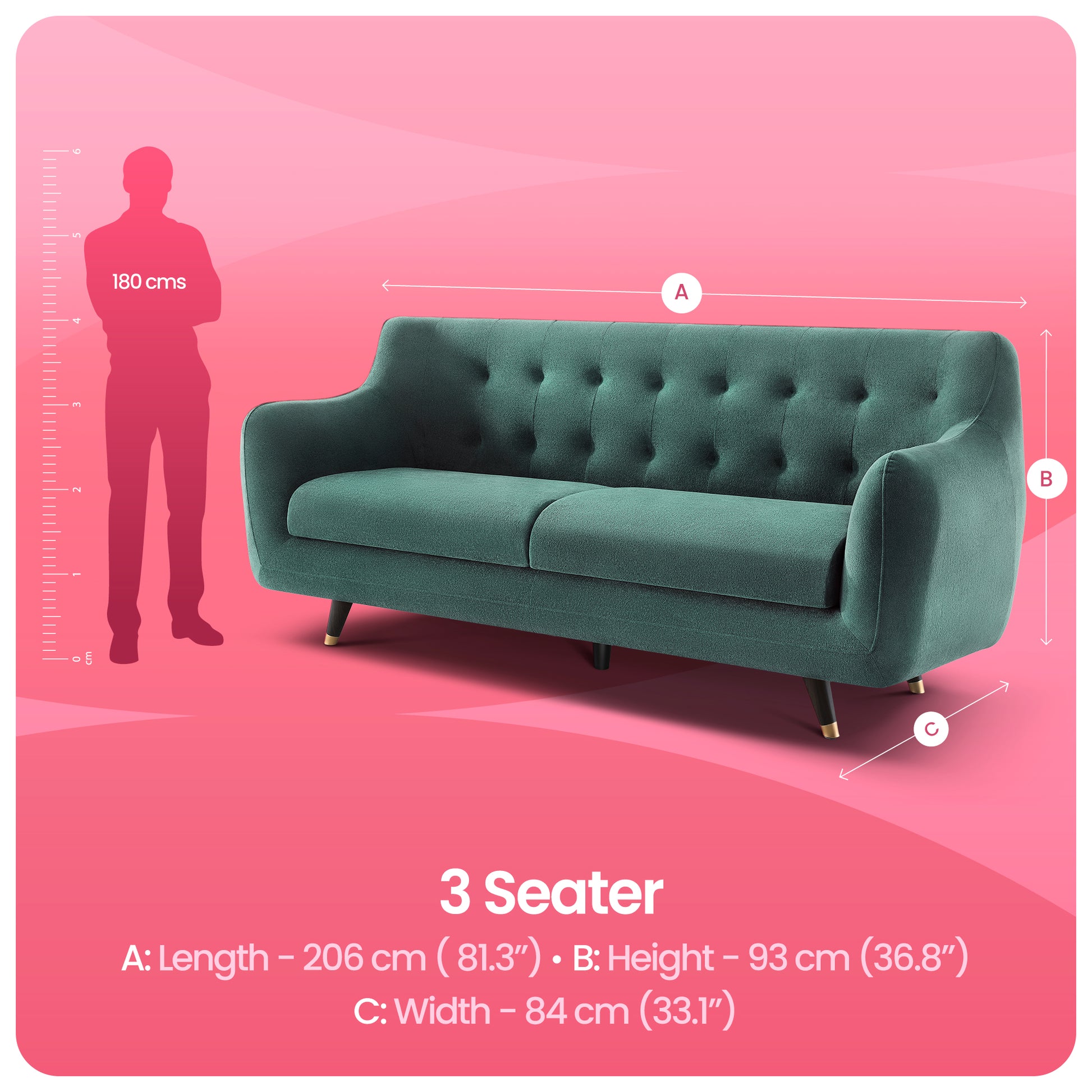 Sofa|Bubbles|3|Seater|Sofa|Fabric|Teal|Blue