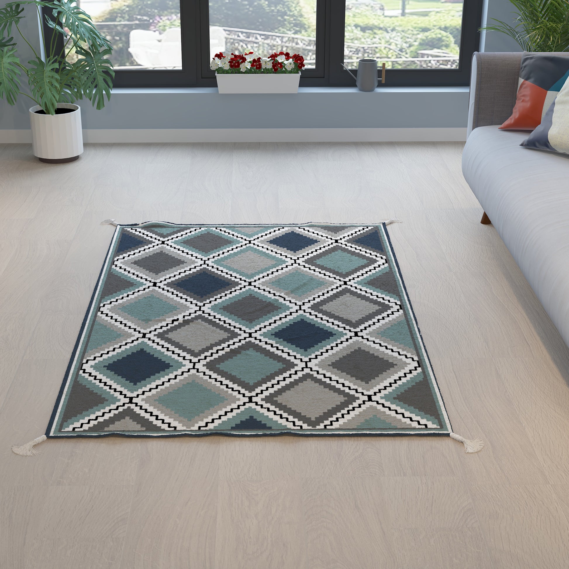 Checks|Premium|Geometric|Dhurrie|48|72|inches|4|6|ft|Grey