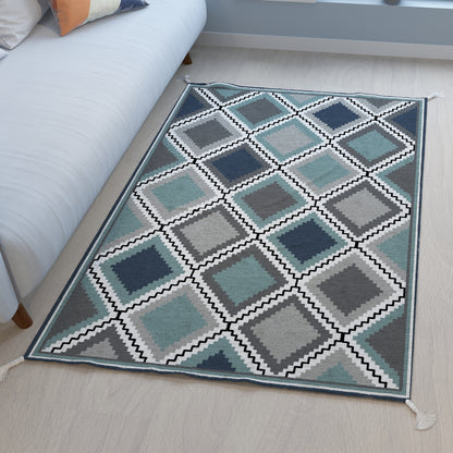 Checks|Premium|Geometric|Dhurrie|48|72|inches|4|6|ft|Grey