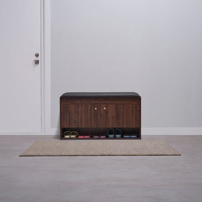Footsie|Horizontal|Shoe|Rack|with|Cushion|Seat|2|Door|15|Pair|Dark|Walnut