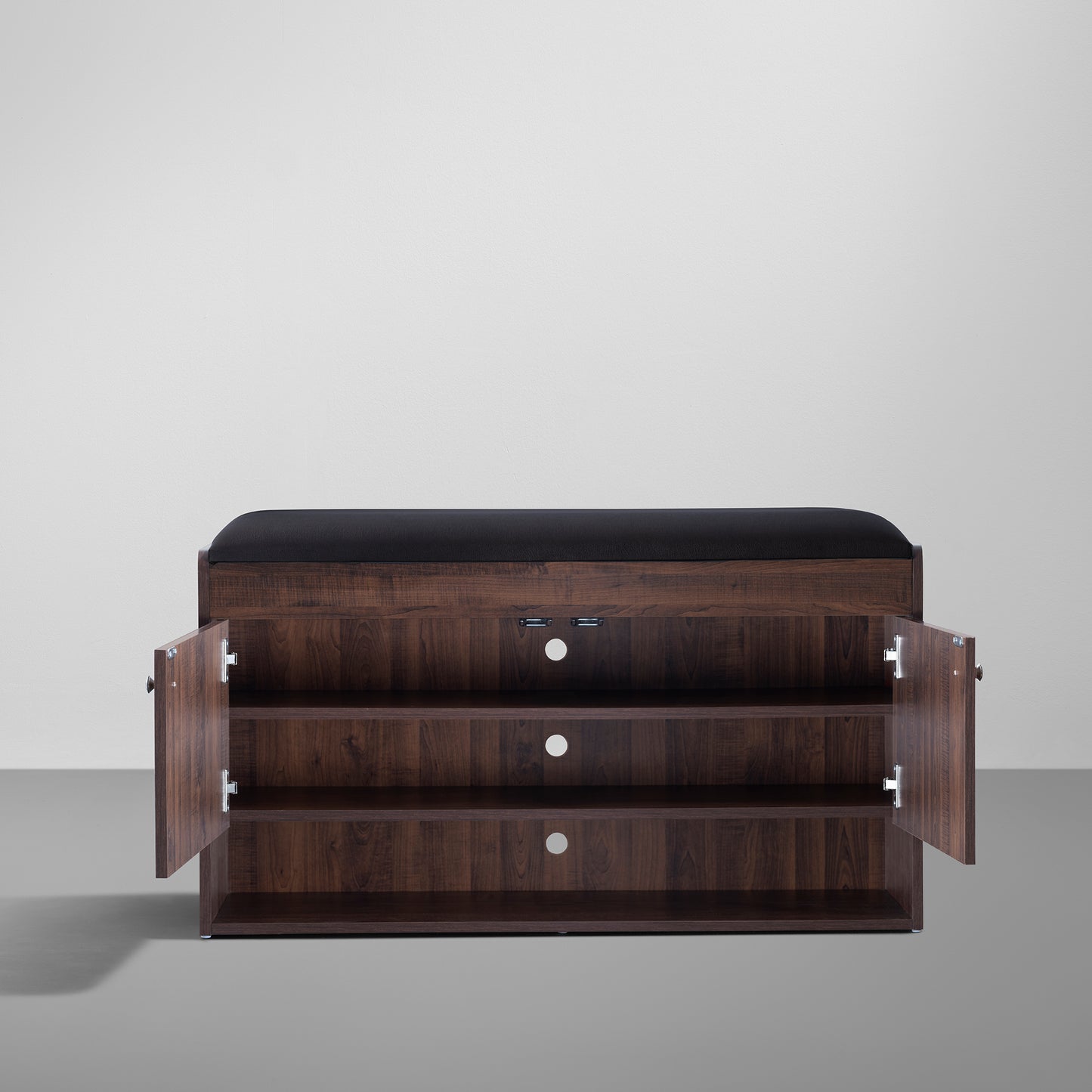 Footsie|Horizontal|Shoe|Rack|with|Cushion|Seat|2|Door|15|Pair|Dark|Walnut