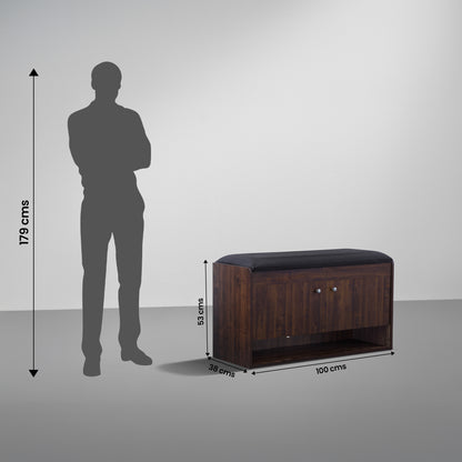 Footsie|Horizontal|Shoe|Rack|with|Cushion|Seat|2|Door|15|Pair|Dark|Walnut