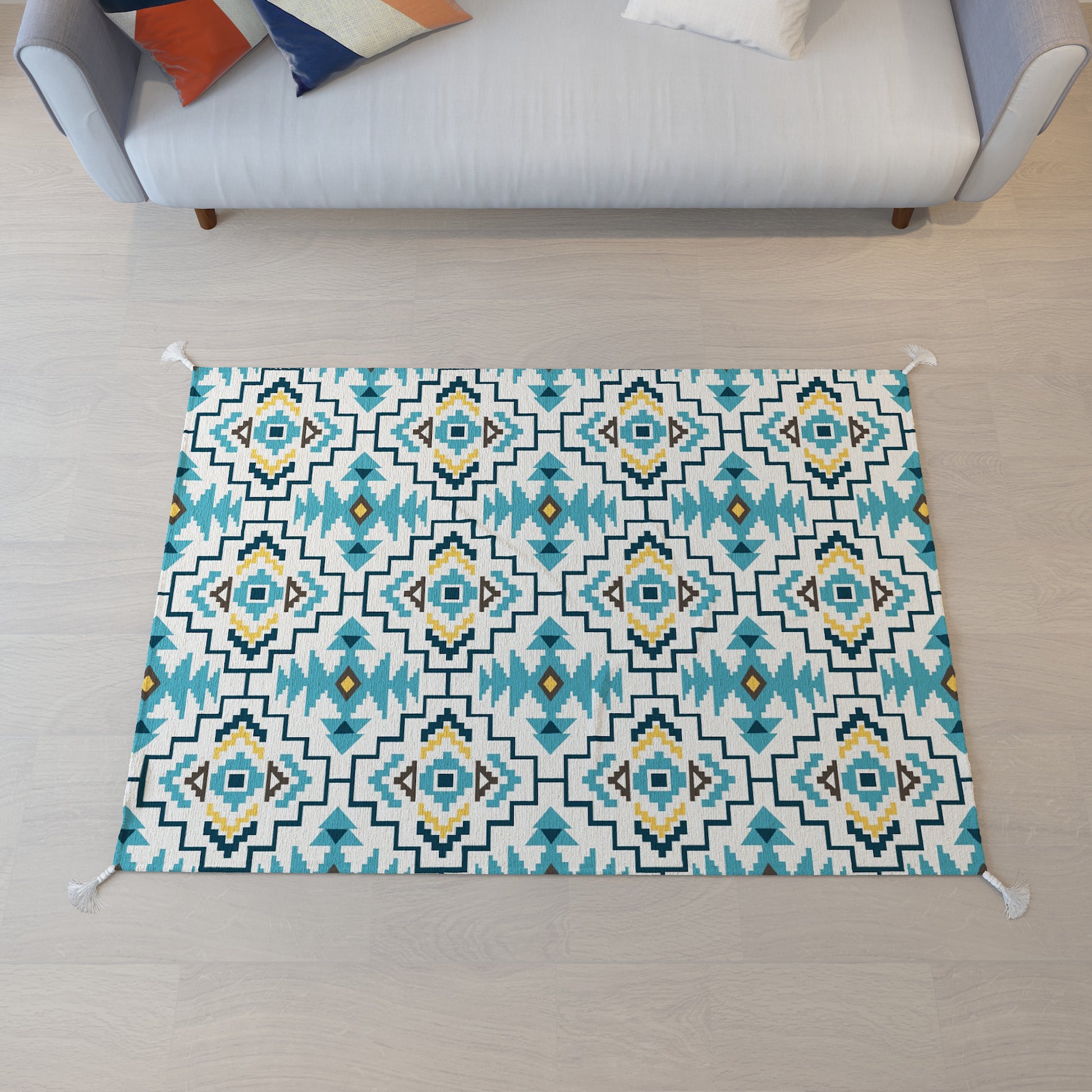 Grid|Premium|Geometric|Dhurrie|48|72|inches|4|6|ft|Blue