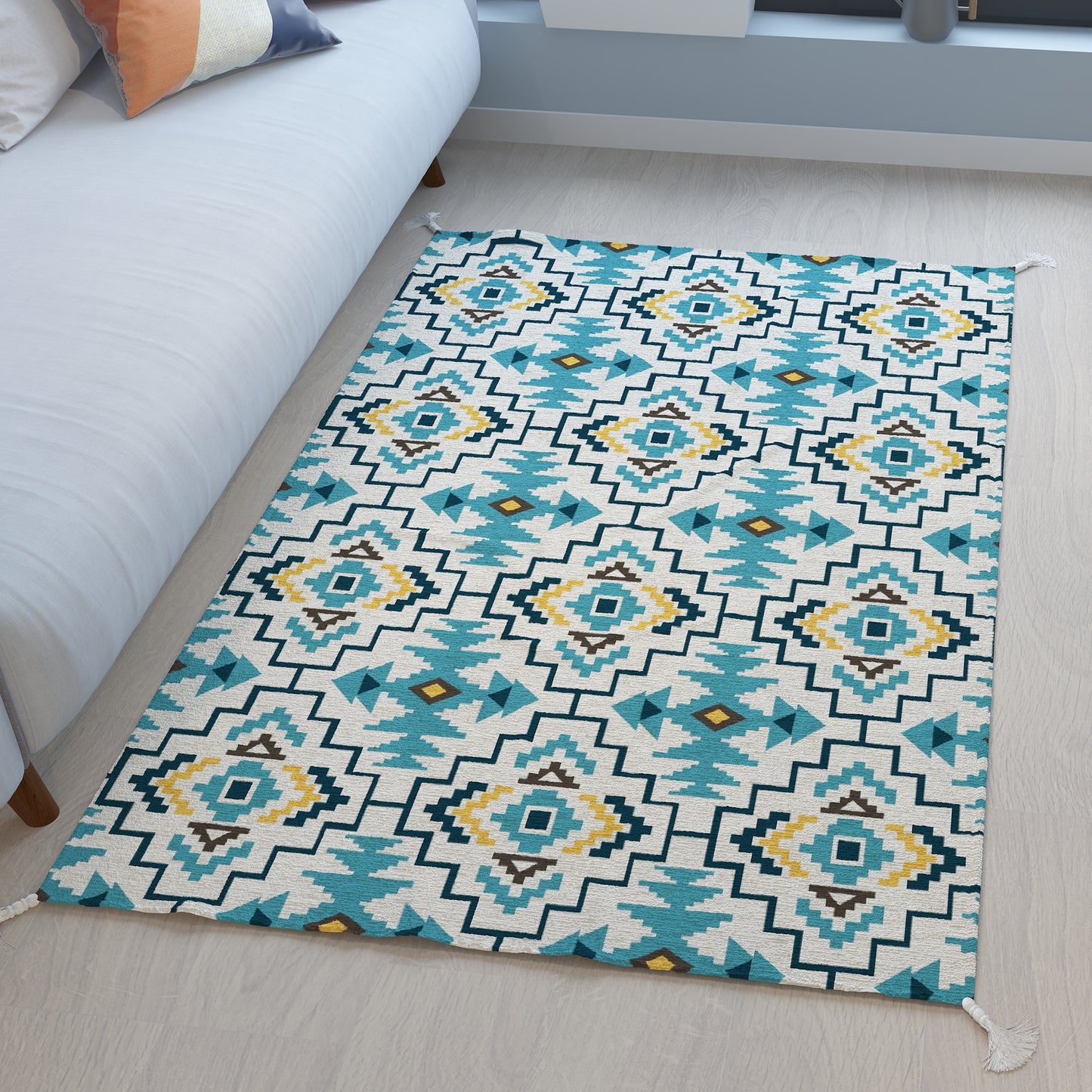 Grid|Premium|Geometric|Dhurrie|48|72|inches|4|6|ft|Blue