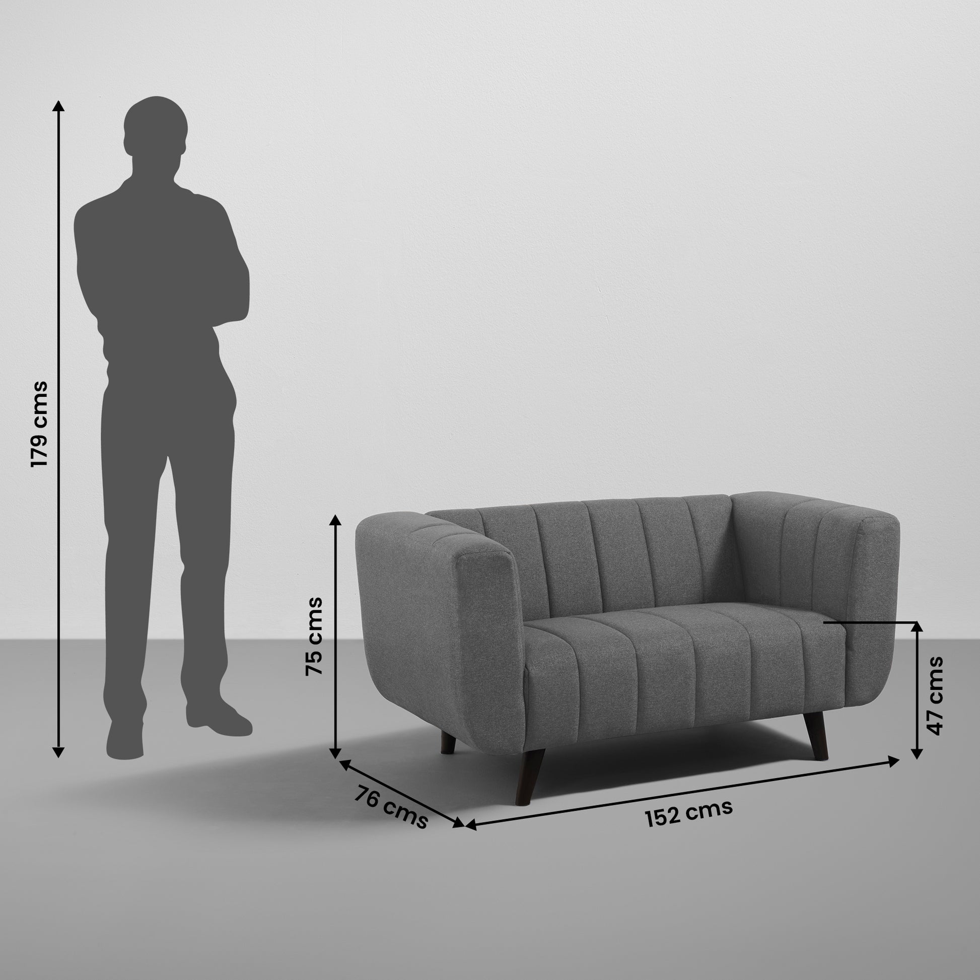 Sofa|Kiki|2|Seater|Sofa|Fabric|Graphite|Grey