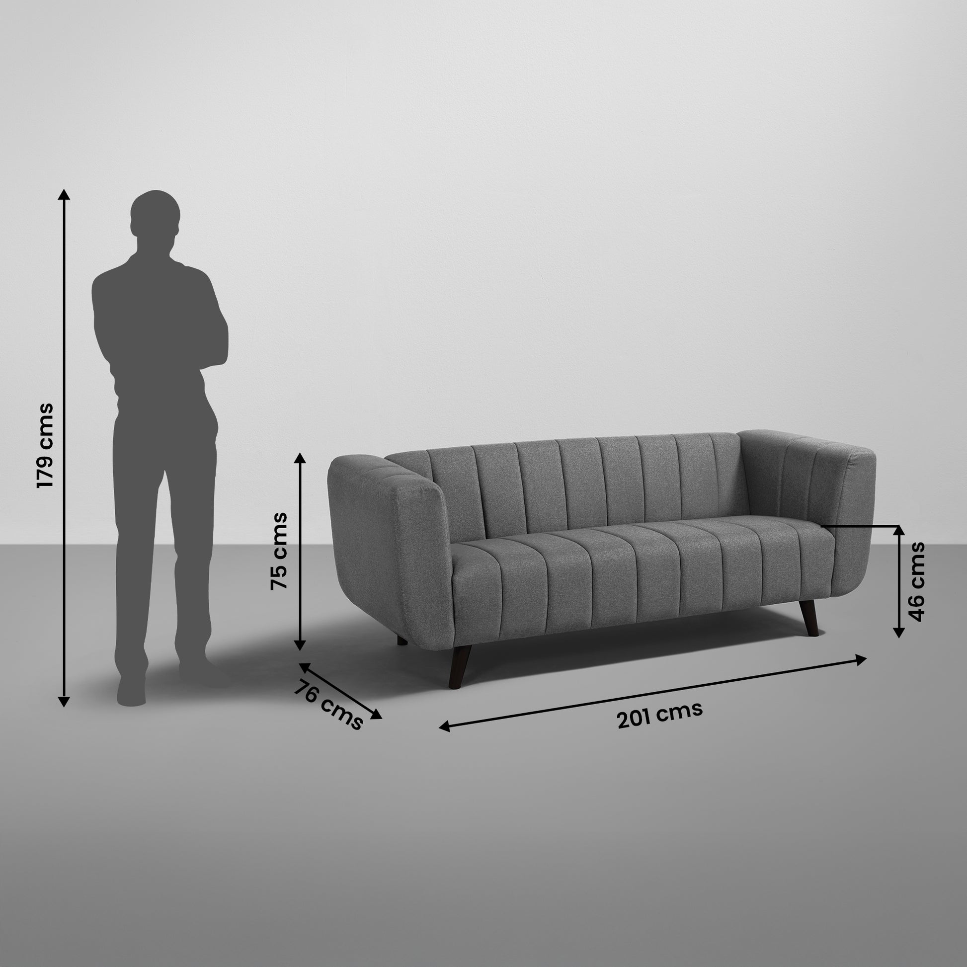 Sofa|Kiki|3|Seater|Sofa|Fabric|Graphite|Grey