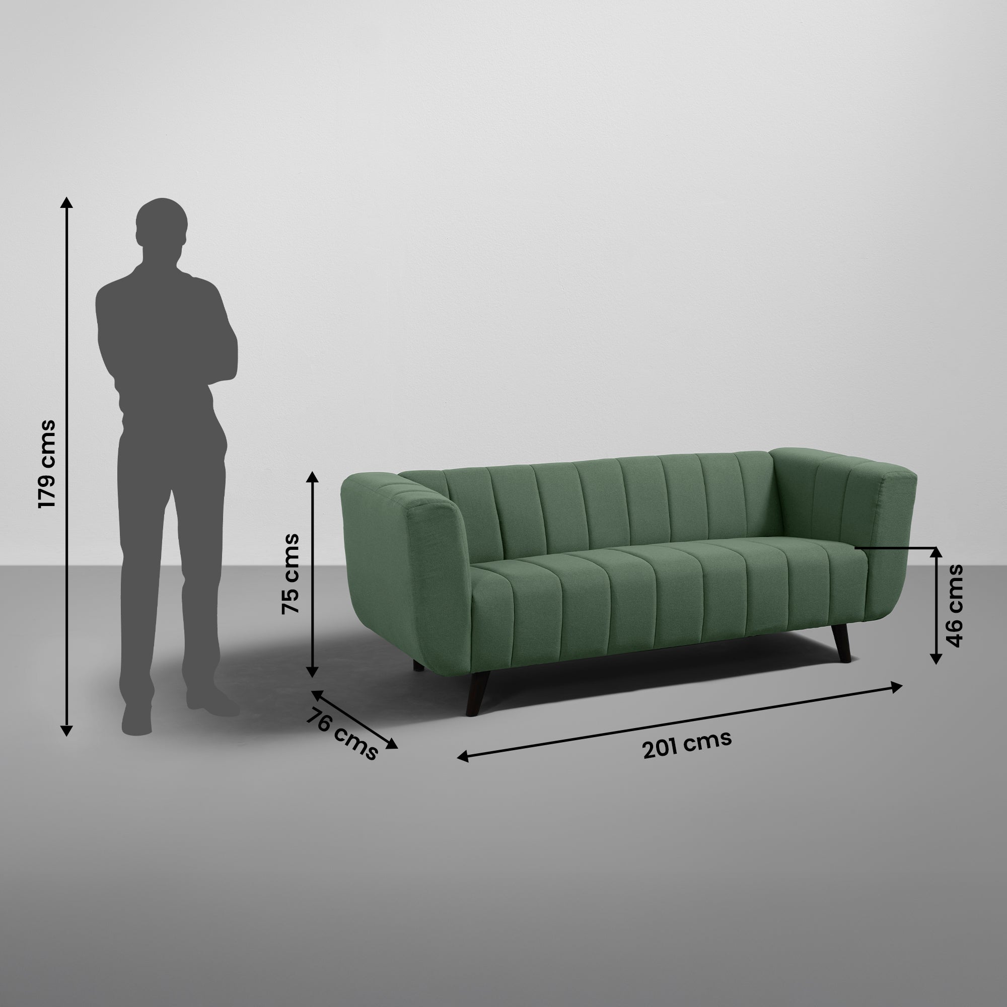 Buy Sleepyhead Kiki 3 Seater Green Fabric Sofa Online at